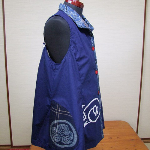 ◇着物リメイク・古布・絣・前ボタンチュニック・手作り品・一点