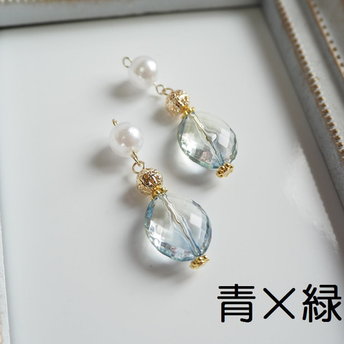 香水瓶の誘惑//手染めビーズとパールの香水瓶風ピアスorイヤリング