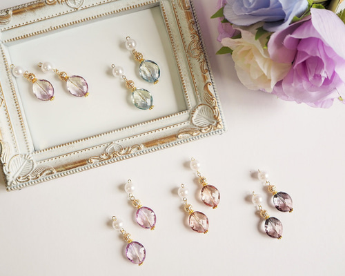 【新作】まる香水瓶風薔薇ピアス　イヤリング 6378d86c841482ebb4d6b01ab4c24b