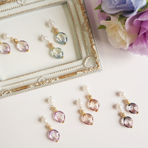 香水瓶の誘惑//手染めビーズとパールの香水瓶風ピアスorイヤリング