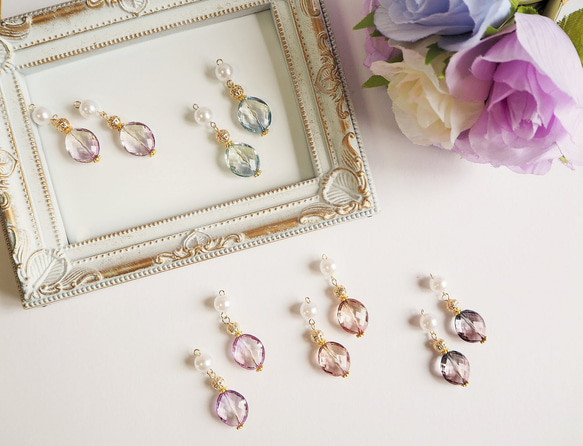 香水瓶の誘惑//手染めビーズとパールの香水瓶風ピアスorイヤリング