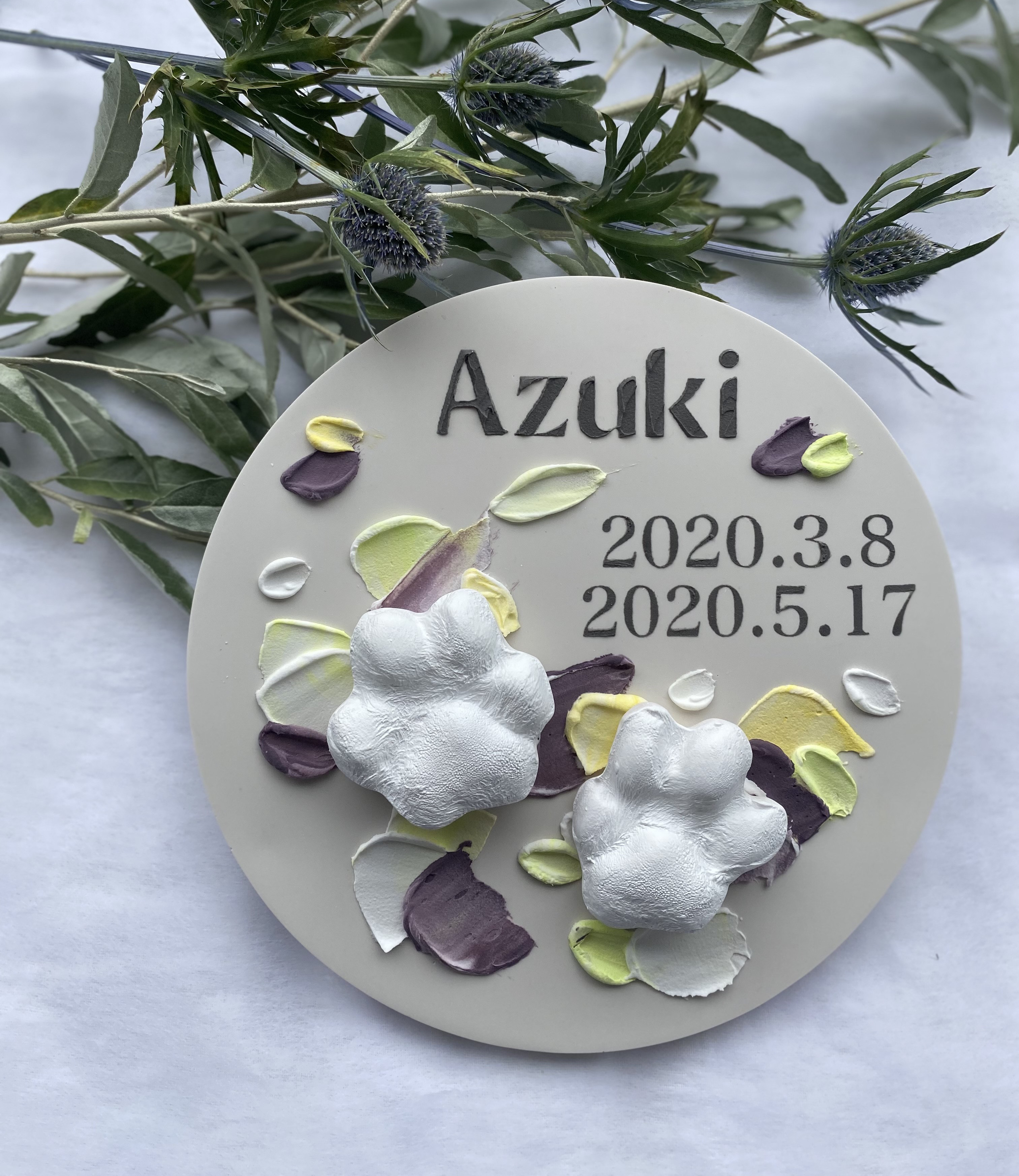 にくきゅうボード【丸型5センチ以上中・大型犬】ペット手形足形 犬猫手形　肉球メモリアルボード　肉球ボード　肉球アート