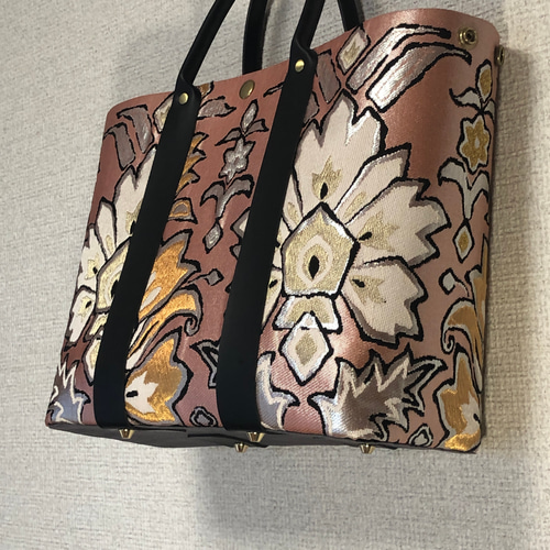 和モダン 帯リメイク トートバッグ 手提げバッグ 和柄 正絹 A