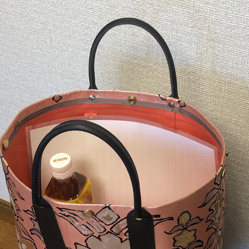 和モダン 帯リメイク トートバッグ 手提げバッグ 和柄 正絹 A
