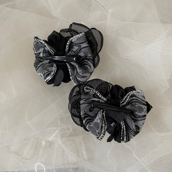 花の髪飾り　ヘアクリップ　ブラックローズ　2個セット　2314-BR 10枚目の画像