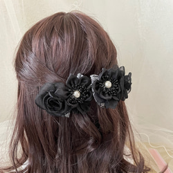 花の髪飾り　ヘアクリップ　ブラックローズ　2個セット　2314-BR 5枚目の画像