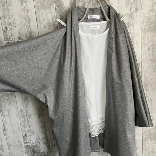 春夏さらさらシルケットニットグレーニットドルマンカーディガン