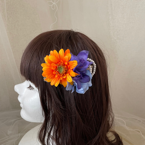 花の髪飾り オレンジガーベラ ミニヘアクリップ 2315-OG ヘア