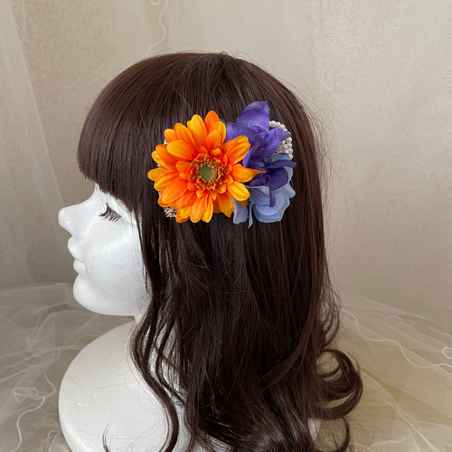 花の髪飾り オレンジガーベラ ミニヘアクリップ 2315-OG ヘア
