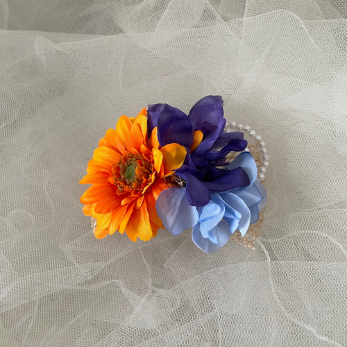 花の髪飾り オレンジガーベラ ミニヘアクリップ 2315-OG ヘアクリップ