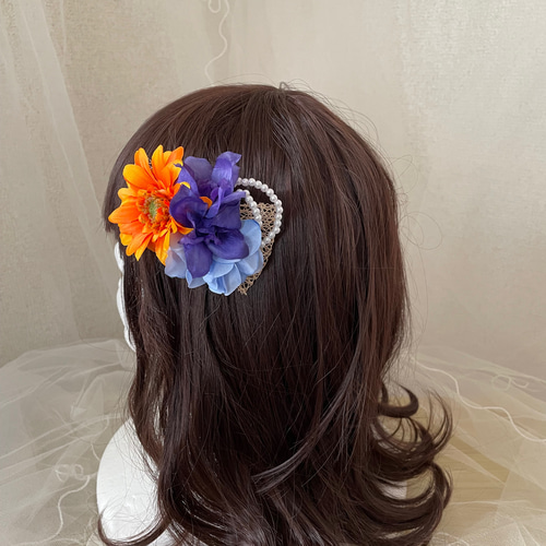 花の髪飾り オレンジガーベラ ミニヘアクリップ 2315-OG ヘアクリップ