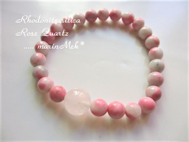 【marinMek*】ローズクォーツ、ロードナイトシリカ（ラブシリカ）　ブレスレット