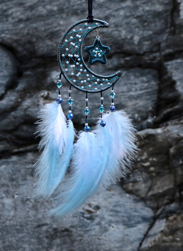 月夜星耀丨紀念禮物 Dreamcatcher 手工編織 捕夢網丨掛飾-星空藍 第4張的照片