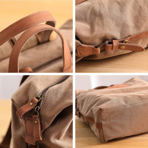 帆布×本革 リュック 15.6インチノートパソコンが入る 撥水 バック