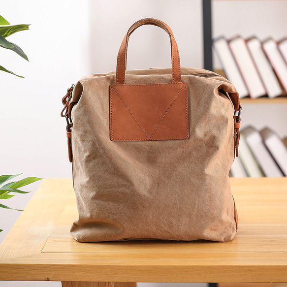 帆布×本革 リュック 15.6インチノートパソコンが入る 撥水 バック