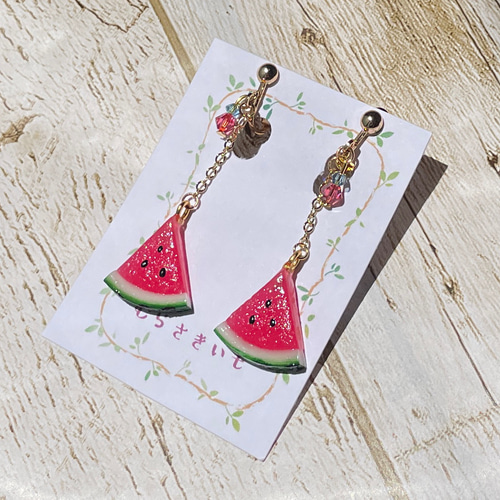 夏スイカのイヤリング／ピアス♡フェイクスイーツ ピアス（フック 