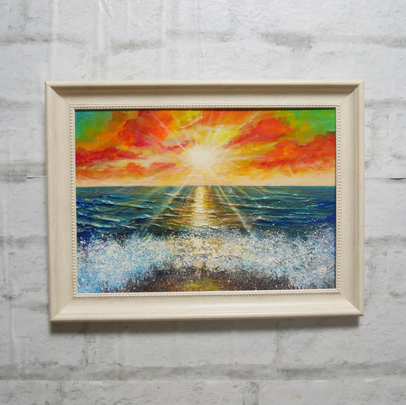 油絵 油彩 油彩画 絵 絵画 絵【癒しの朝焼けの海】 絵画 HR