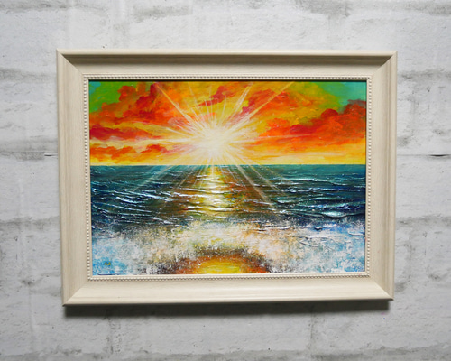 油絵 油彩 油彩画 絵画 絵【朝日に輝く海の青い花】 油絵 油彩 油彩画 絵画 絵【朝日に輝く海の青い花】の通販 by アート