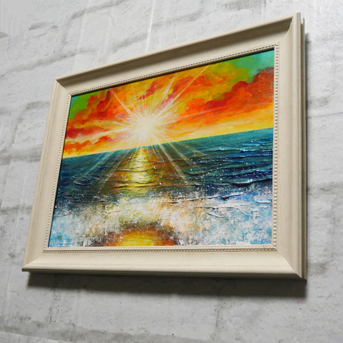 油絵 油彩 油彩画 絵 絵画 絵【癒しの朝焼けの海】 絵画 HR 通販