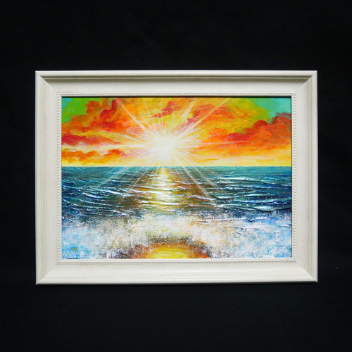 油絵 油彩 油彩画 絵 絵画 絵【癒しの朝焼けの海】 絵画 HR 通販