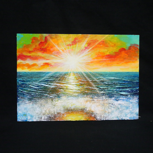 油絵 油彩 油彩画 絵 絵画 絵【癒しの朝焼けの海】 絵画 HR 通販