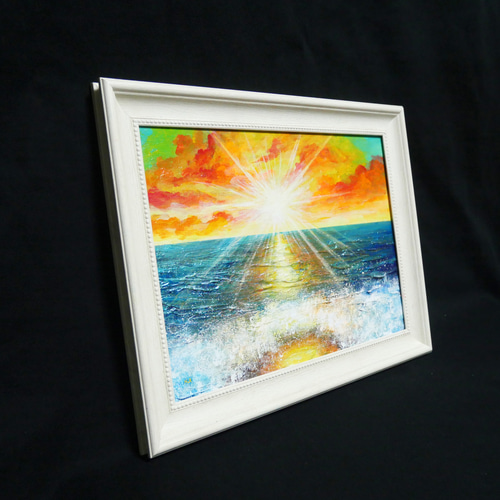 油絵 油彩 油彩画 絵 絵画 絵【癒しの朝焼けの海】 絵画 HR 通販