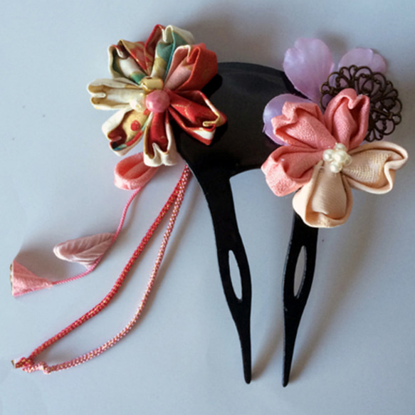 浴衣頭髮頭飾 kanzashi 粉紅旋鈕工作成人儀式婚禮 SAKURASAKU 時尚 kanzashi(櫻花跳舞) 第4張的照片