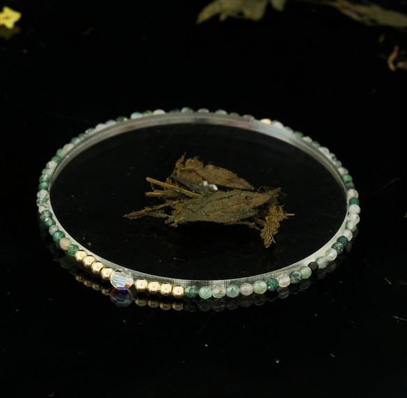 輕奢風水草嗎瑙14K包金 GF Swarovski 配珠水晶手鍊 ( Moss Agate Bracelet ) 第3張的照片