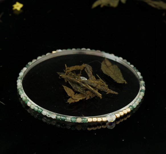 輕奢風水草嗎瑙14K包金 GF Swarovski 配珠水晶手鍊 ( Moss Agate Bracelet ) 第4張的照片