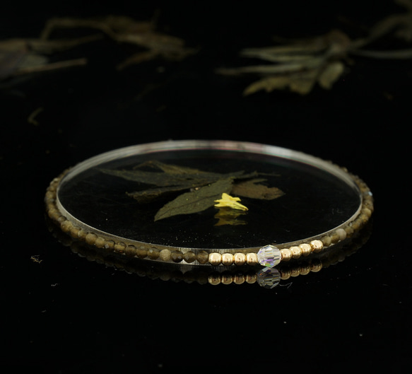 輕奢風金曜石14K包金 GF Swarovski 配珠水晶手鍊 ( Gold Obsidian Bracelet ) 第1張的照片
