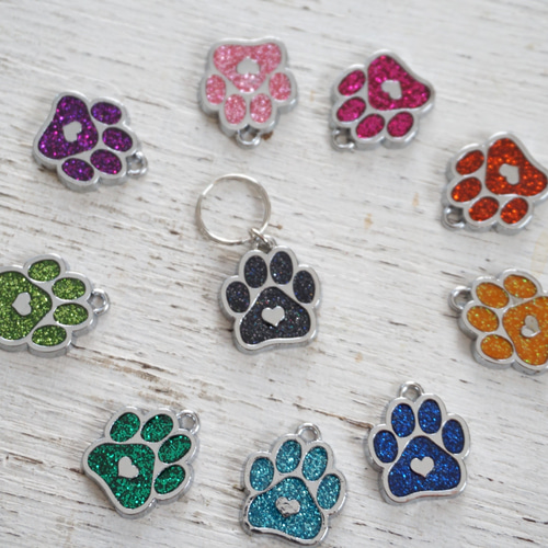チャーム 犬 猫 ネコ 肉球ラメ（全10色） 二重カン 首輪 ワンポイン