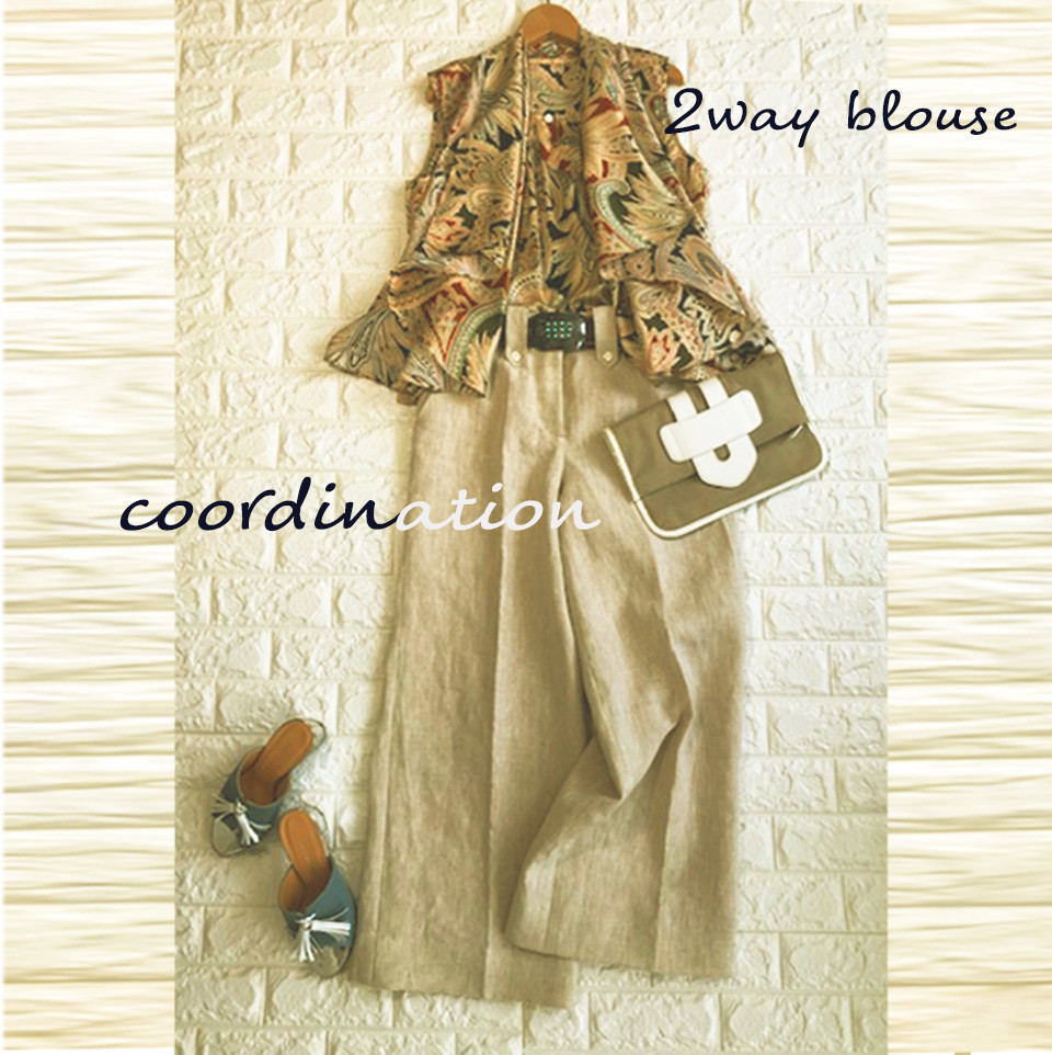 「二の腕」カバー・ケープ付2Wayラグジュアリー・ブラウス、日焼け防止・空調対策用～カラフルプリント柄～【 一点もの】