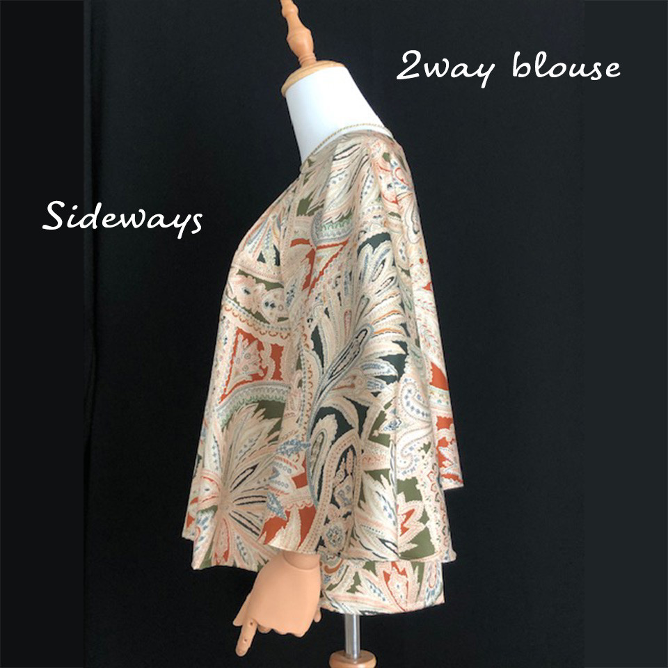 「二の腕」カバー・ケープ付2Wayラグジュアリー・ブラウス、日焼け防止・空調対策用～カラフルプリント柄～【 一点もの】