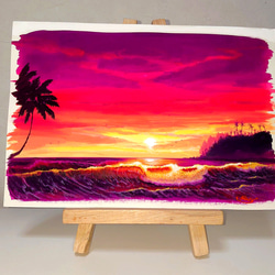 水彩画 風景画 夕陽2(原画) 悪