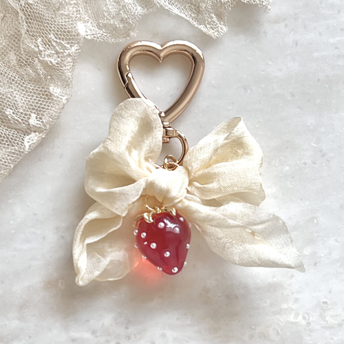 いちご ハート リボン キーホルダー チャーム キーリング strawberry 