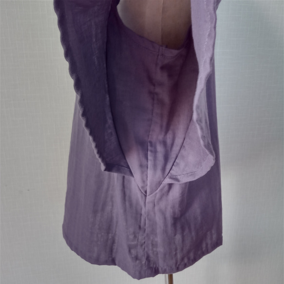 ニュアンスカラー　フレア袖ブラウス　五分袖　くすみグレープ　柔らかダブルガーゼ 5枚目の画像