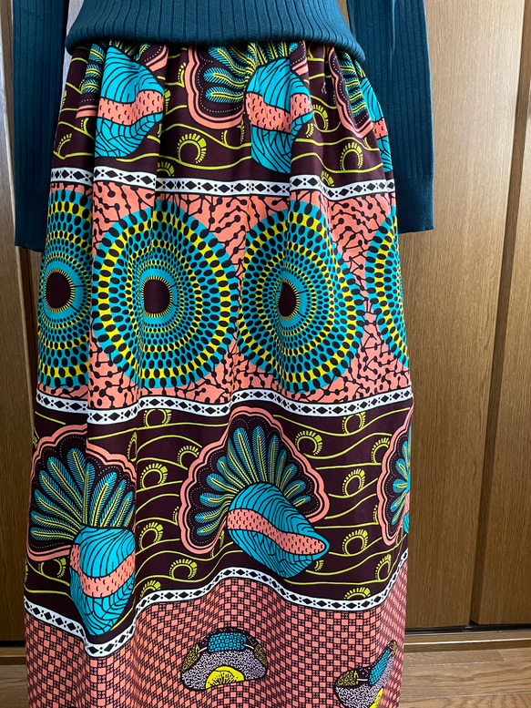 アフリカ布　ギャザースカート　ロングスカート　アフリカン 2枚目の画像