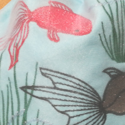 金魚鉢と水面の刺繍入り丸い巾着ポーチ/キラキララメ 2枚目の画像
