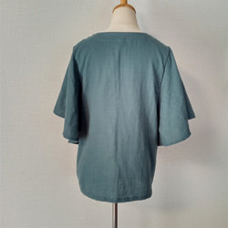 ニュアンスカラー　フレア袖ブラウス　五分袖　ブルーグリーン　柔らかダブルガーゼ 6枚目の画像
