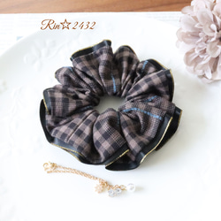 チェック柄・M】オールシーズンお薦めのチェック柄のシュシュ☆黄色/赤