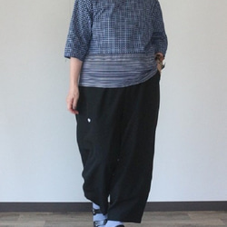 着物リメイク 斧琴菊と格子浴衣合せスクエアネックTブラウス