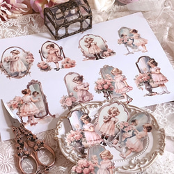 コラージュシート 鏡の前の女の子 コラージュ素材 その他素材 choco