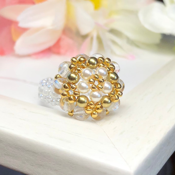 金ゴールド 六角形ビーズリング サイズ11号