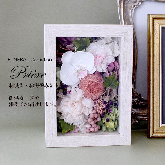 お供え お悔やみ 初盆新盆 喪中 FUNERALガラスウッドフレームSコチョウラン/ピンク【プリザーブドフラワー】仏花