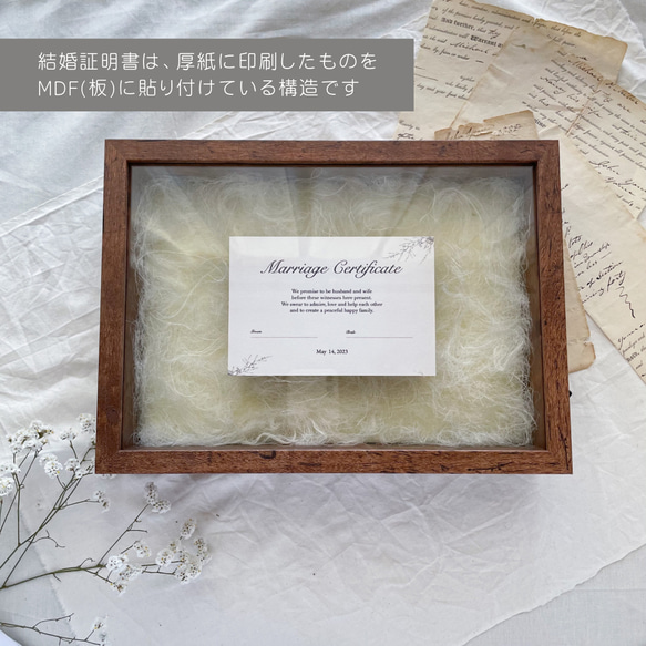 ゲスト参加型結婚証明書（グリーン）　　アーティフィシャルフラワー　結婚証明書 8枚目の画像