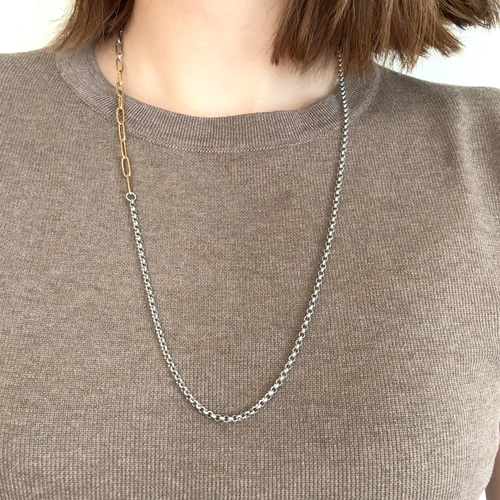 コンビカラー◇トリプルチェーンのマンテルネックレス/ロング