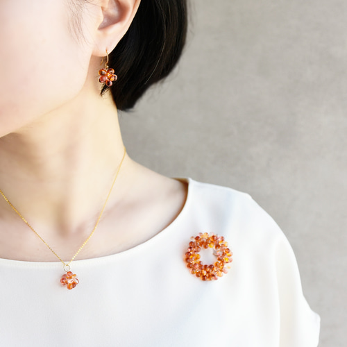 14kgf ピアス ・小サイズ】夕焼け 金木犀 オレンジ ( 秋 キンモクセイ