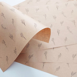 花束 模様 クラフト紙 デザインペーパー A4サイズ 15枚入り かわいい 包装紙 ラッピングペーパー ギフト 1枚目の画像