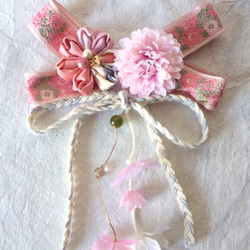 浴衣 頭髮 髮飾 緞帶 粉紅 成年儀式 婚禮 七五三 櫻作 紅花搖曳的蝴蝶梳子 第1張的照片