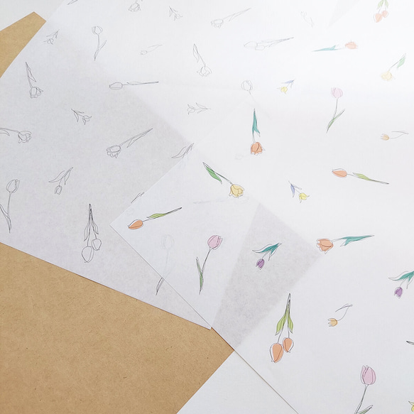 チューリップ 薄紙 デザインペーパー A4サイズ 20枚入り かわいい 包装紙 ラッピングペーパー ギフト くすみカラー 3枚目の画像